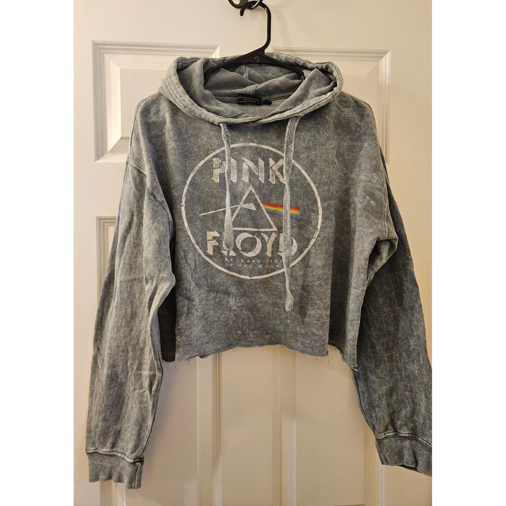 Pink Floyd Tour Crop Pullover Hoodie Band Tee Size Medium Womens Juniors Gray
